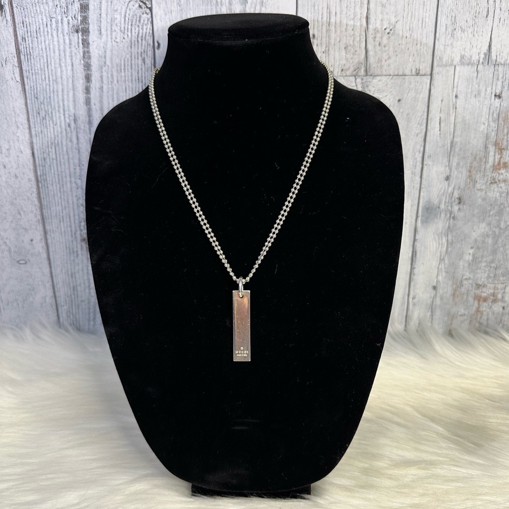 GUCCI double chain bar pendant necklace in 925 silver